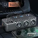 Porodo 120W Car Charger Hub Triple-Port Lighter Socket - Dark Gray