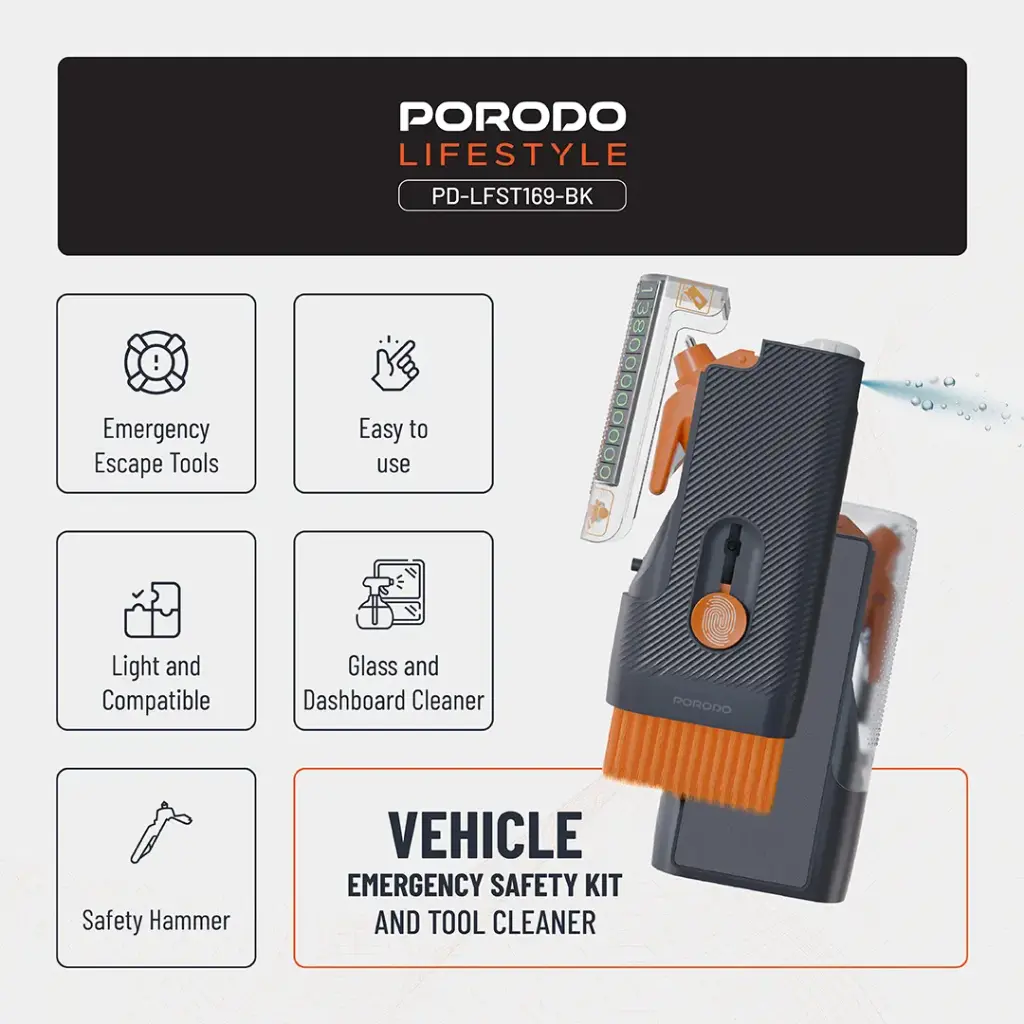 Porodo Lifestyle Vehicle Emergency Safety Kit - Black