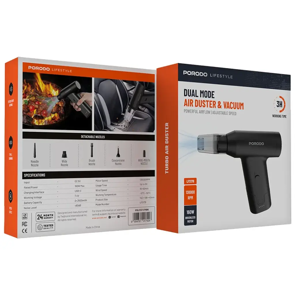 Porodo Lifestyle Dual Mode Air Duster & Vacuum - Black