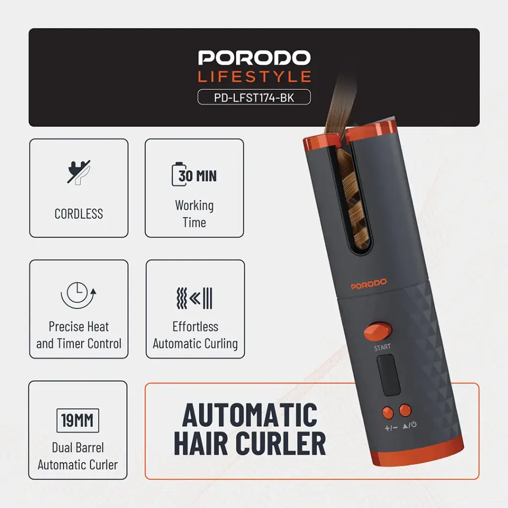 Porodo Lifestyle Automatic Hair Curler - Black
