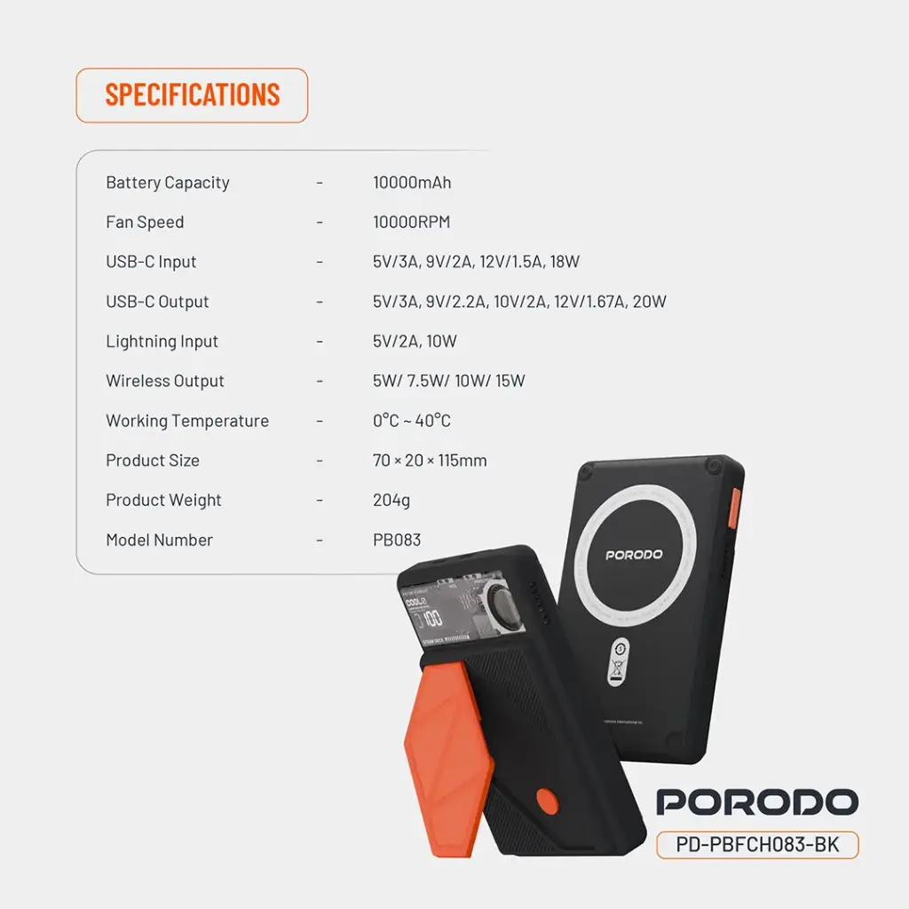 Porodo 10000mAh MagSafe Power Bank - Black