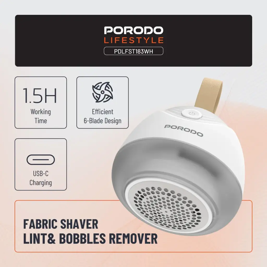 Porodo Lifestyle Fabric Shaver Lint & Bobbles Remover - White