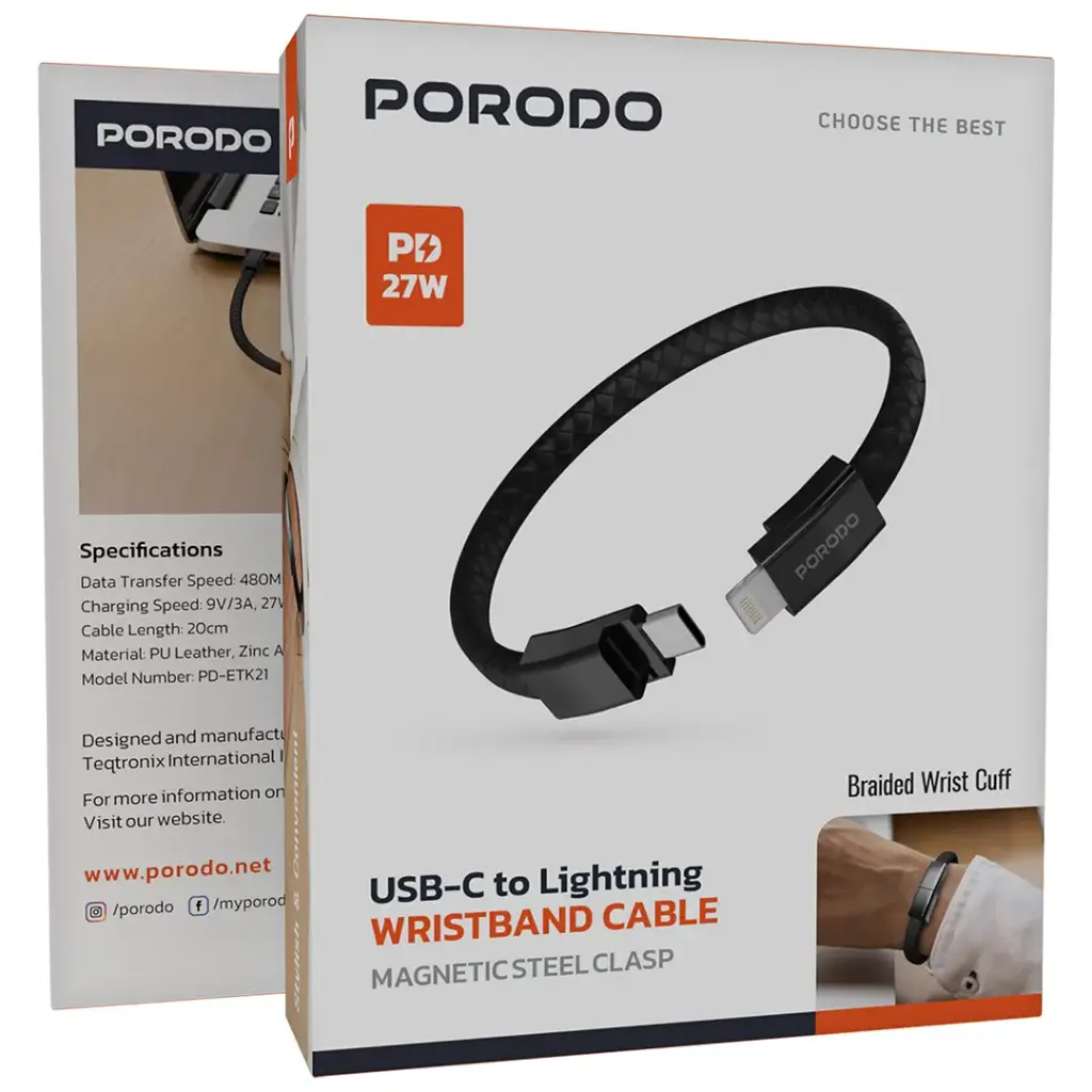 Porodo USB-C to Lightning Wristband Cable Magnetic Steel Clasp