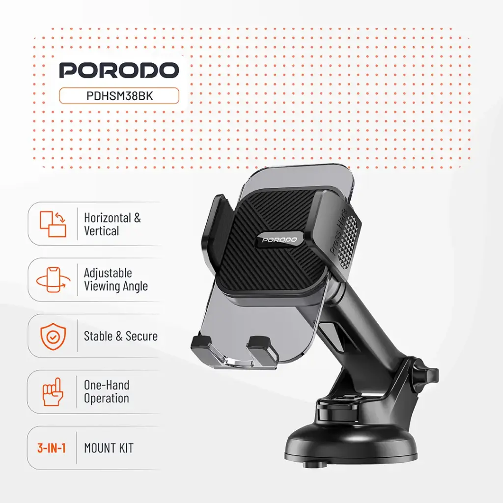 Porodo 3-in-1 Mount Kit Multi Functional Phone Holder
