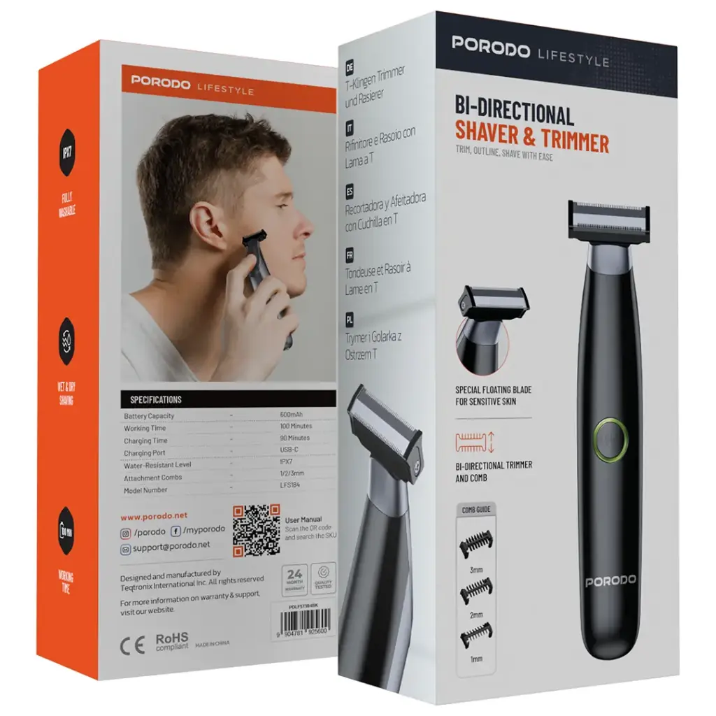 Porodo Lifestyle Bi-Directional Shaver & Trimmer - Black