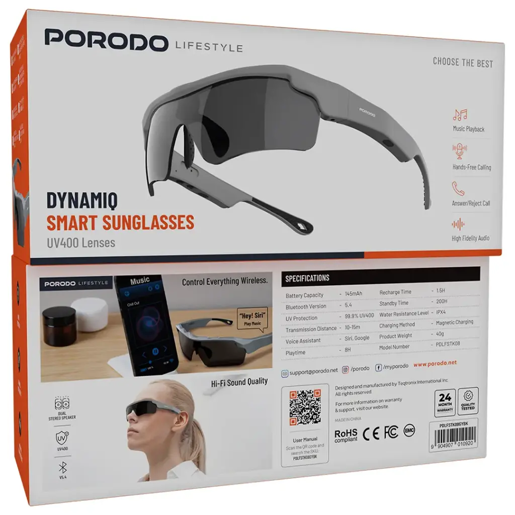 Porodo Lifestyle Dynamiq Smart Sunglasses - Gray & Black