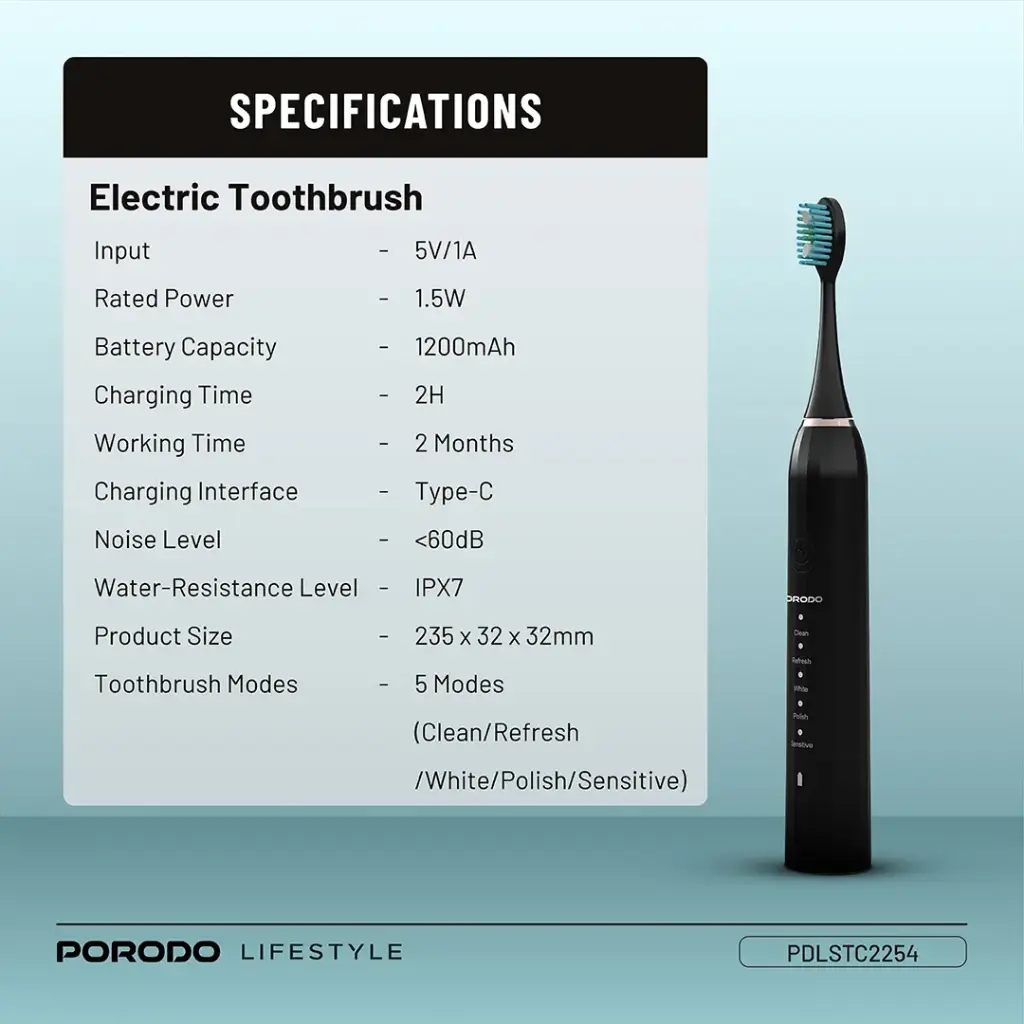 Porodo Lifestyle Ultimate Oral Care Duo Electric Toothbrush & Water Flosser Combo - Black