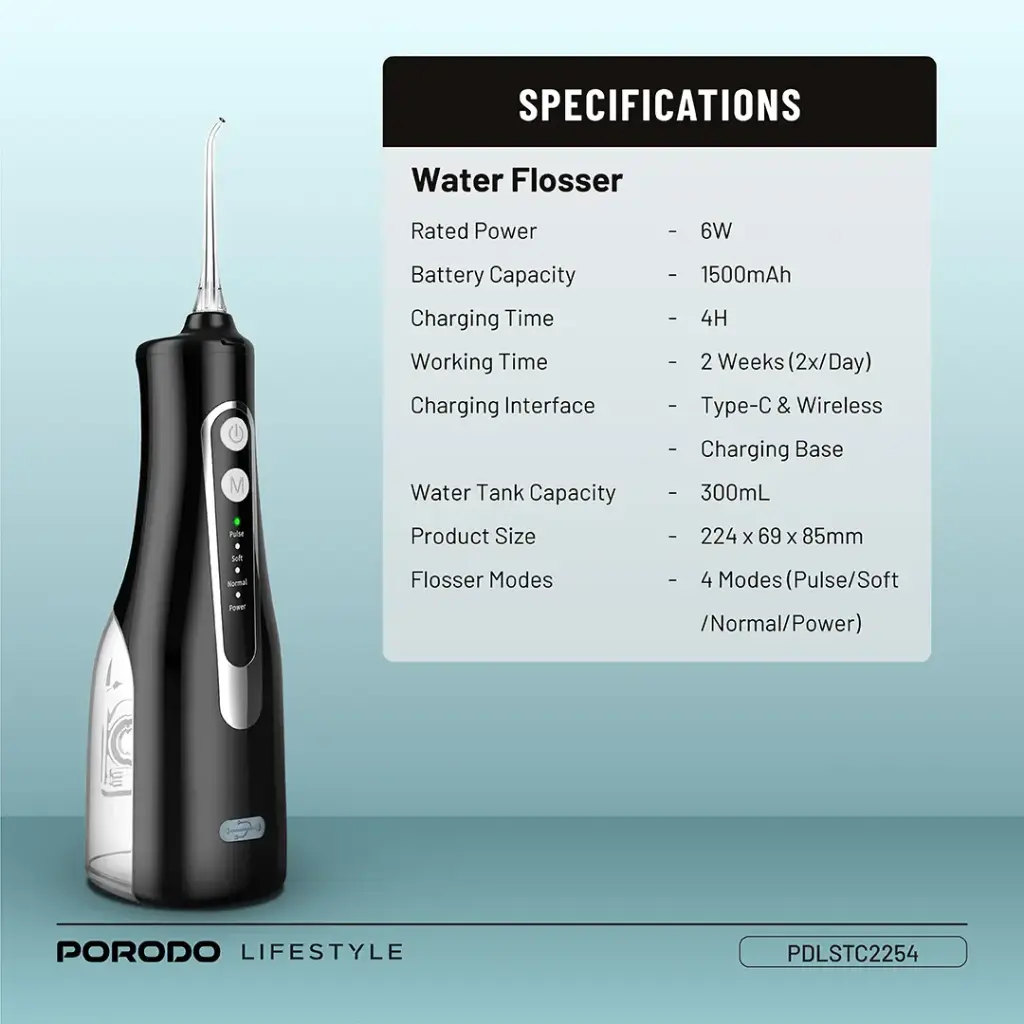 Porodo Lifestyle Ultimate Oral Care Duo Electric Toothbrush & Water Flosser Combo - Black