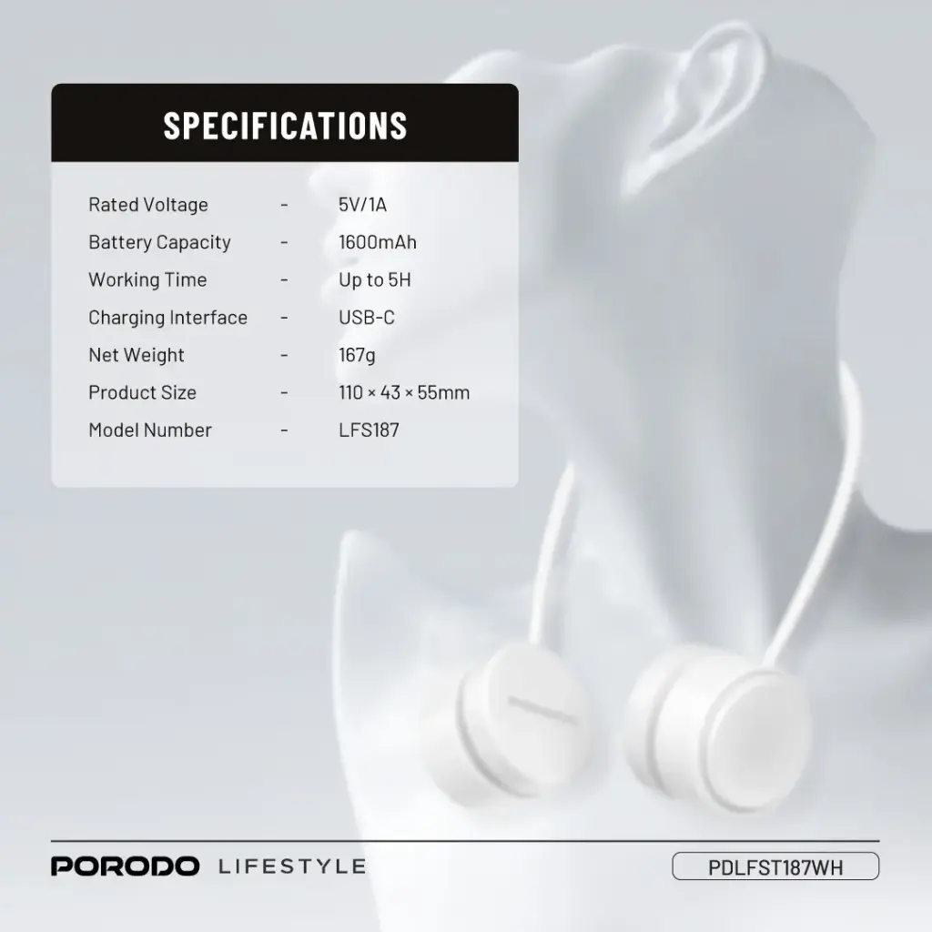Porodo Lifestyle AirFlex Bladeless Neck Fan - White
