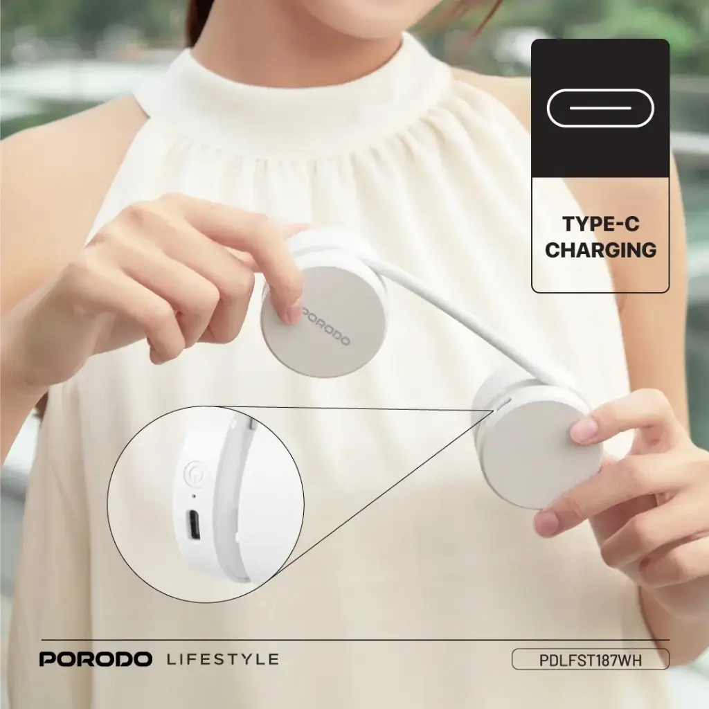 Porodo Lifestyle AirFlex Bladeless Neck Fan - White
