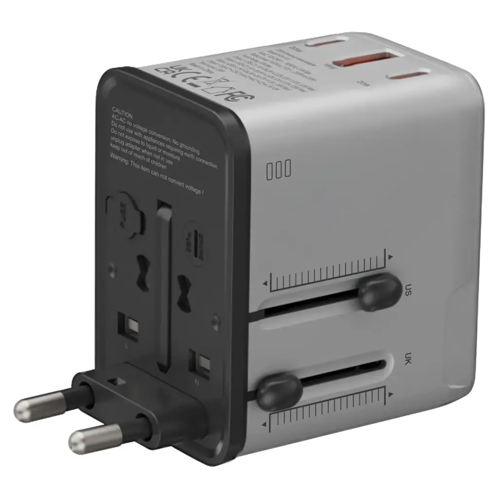 Porodo Mega Volt Universal Travel Adapter - Silver/Black