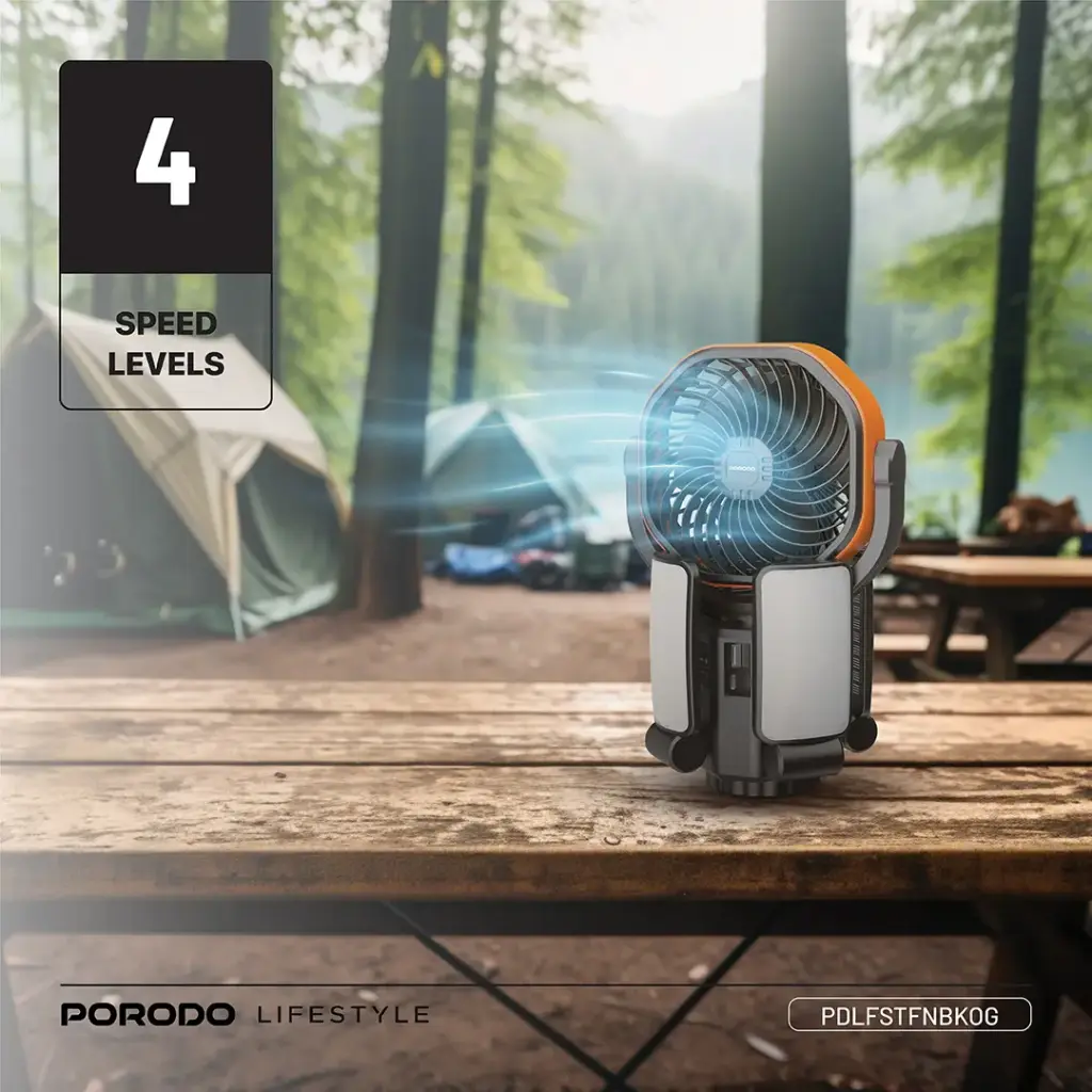Porodo Lifestyle Suncharge Outdoor Solar Fan - Black & Orange
