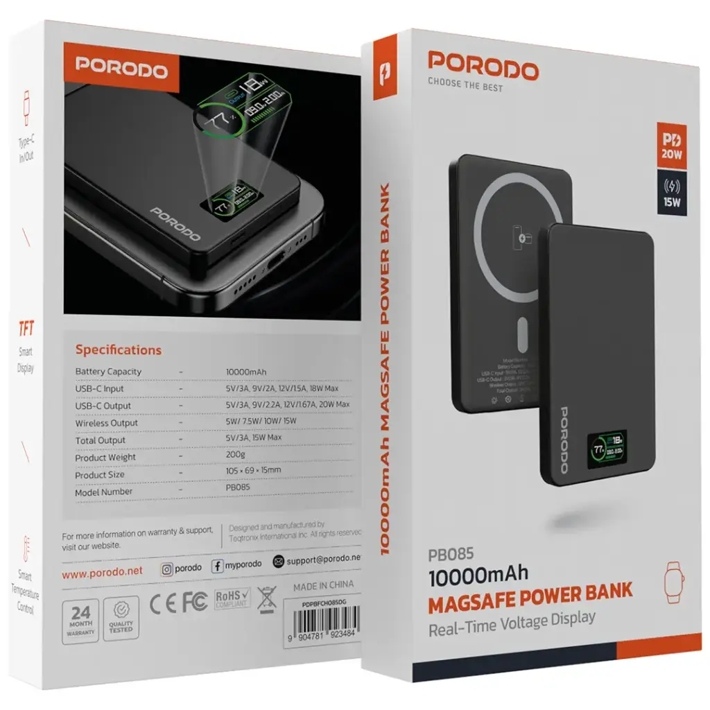 Porodo 10000mAh MagSafe Power Bank - Dark Gray