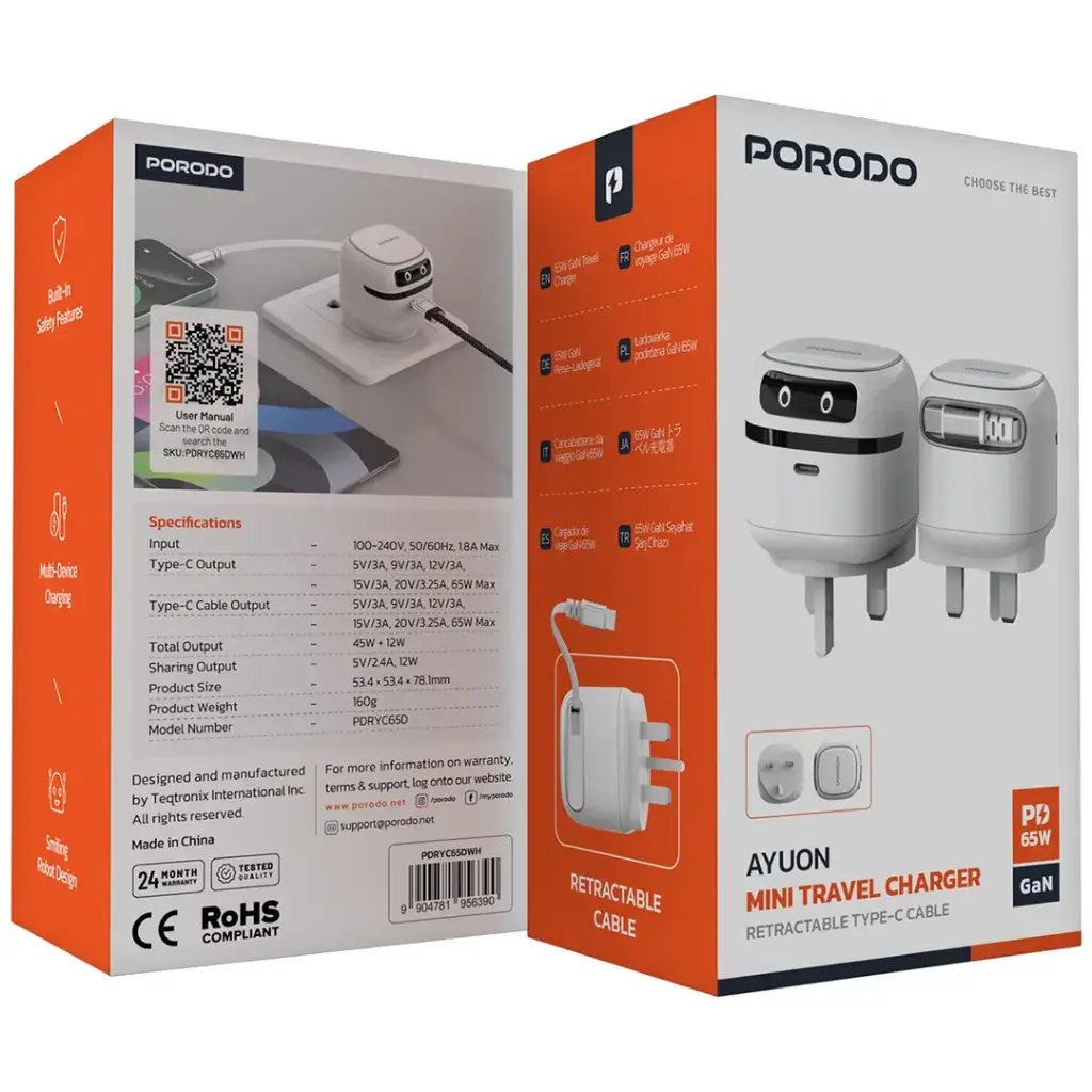 Porodo Ayuon Mini Travel Charger PD 65W - White
