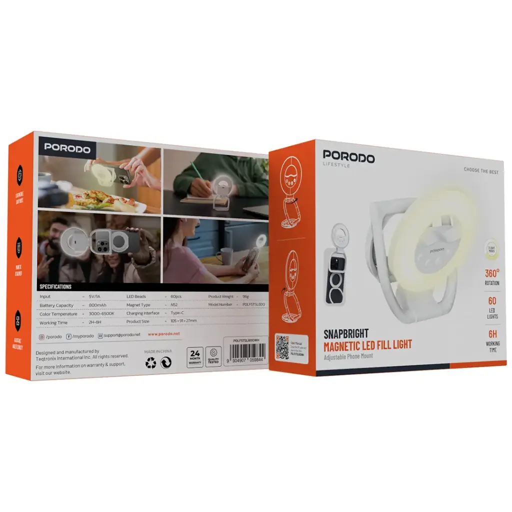 Porodo Lifestyle Snapbright Magnetic LED Fill Light - White