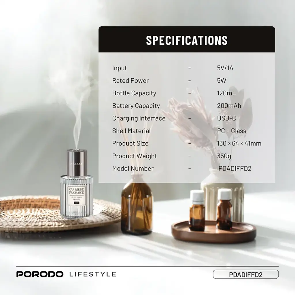 Porodo Lifestyle Grasse Smart Aroma Diffuser - Clear