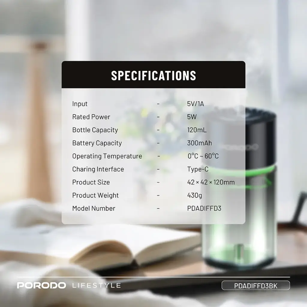 Porodo Lifestyle Valencia Smart Aroma Diffuser - Black