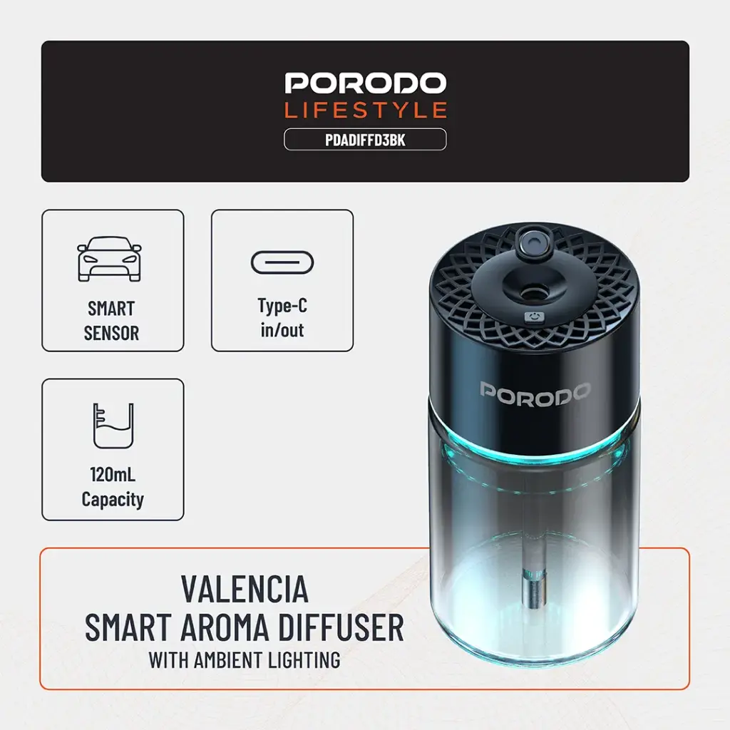 Porodo Lifestyle Valencia Smart Aroma Diffuser - Black