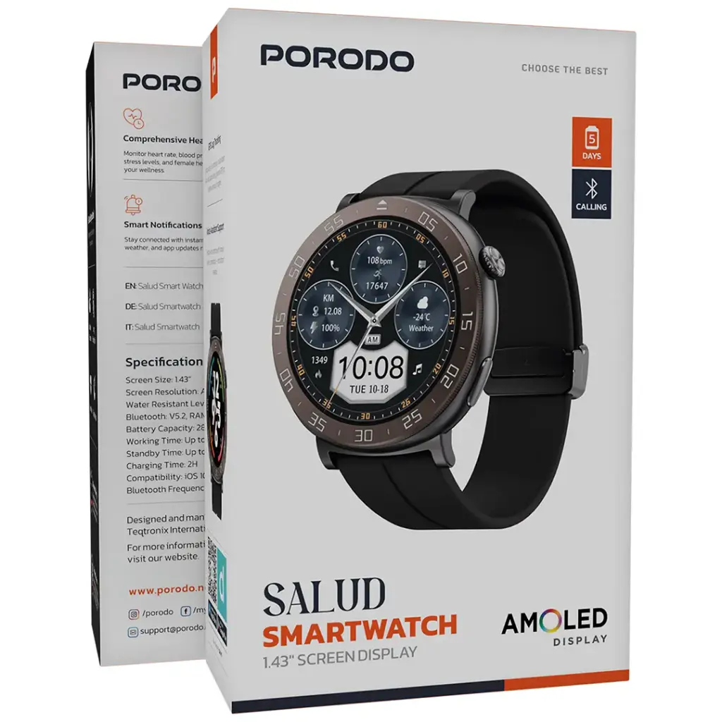 Porodo Salud Smart Watch 1.43" Screen Display