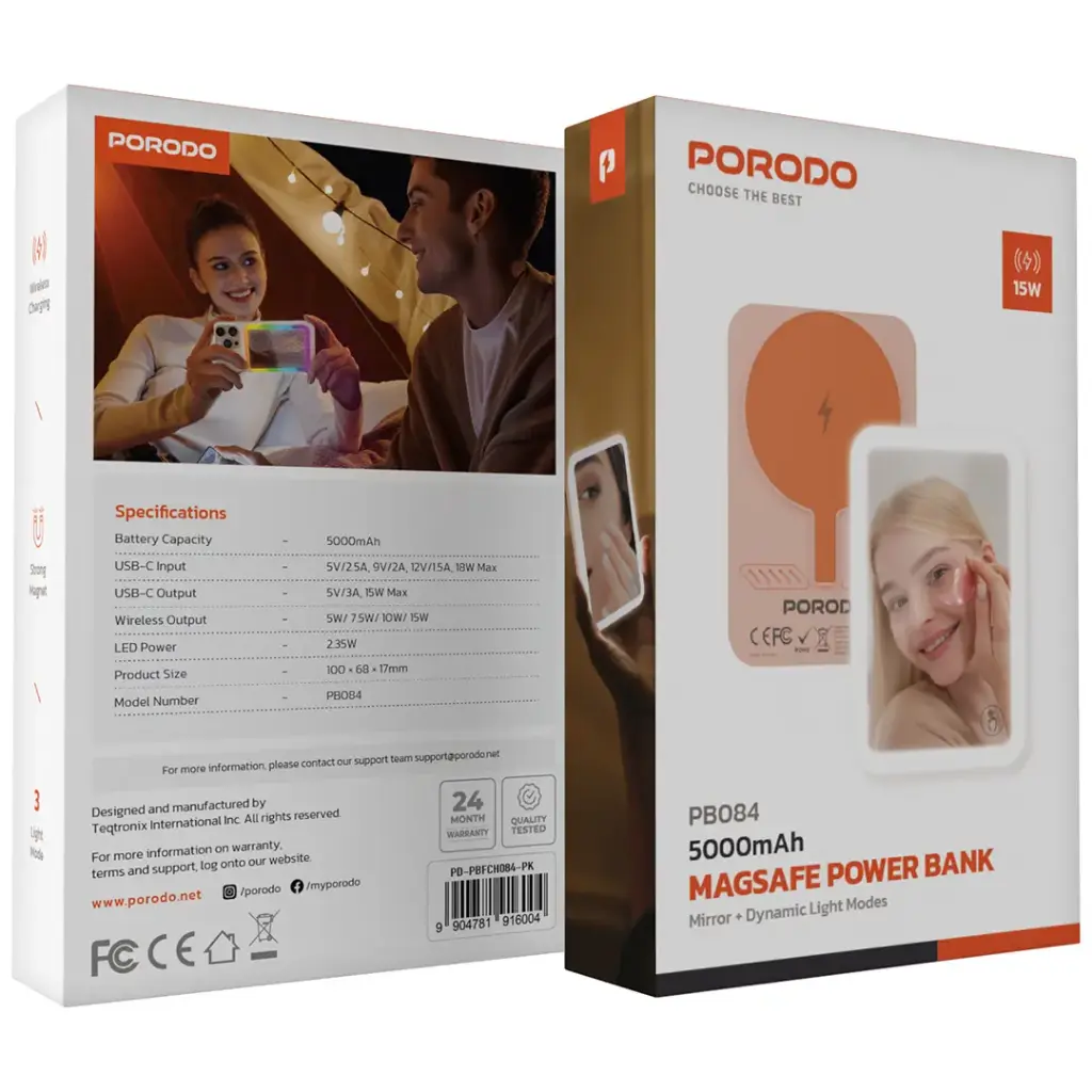 Porodo 5000mAh MagSafe Power Bank with Dynamic Light Modes Mirror (4).webp