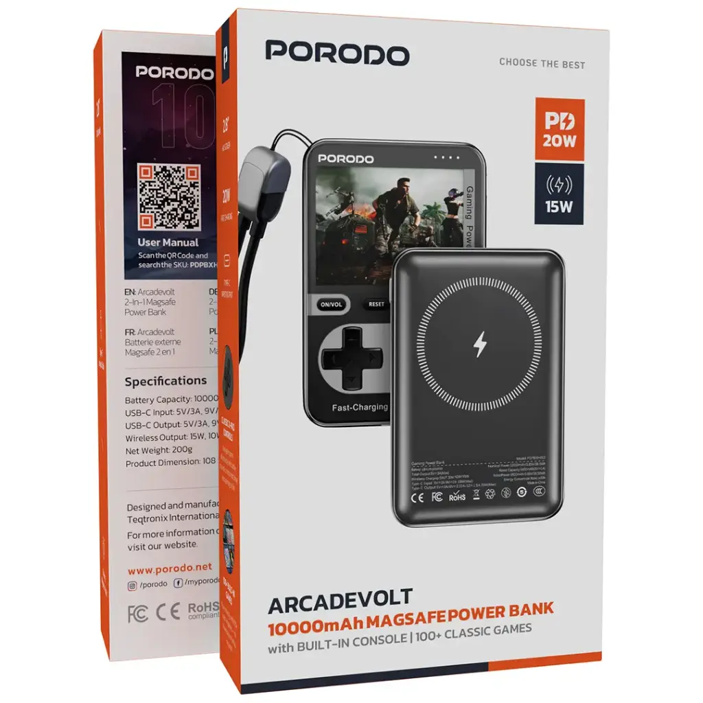 Porodo Arcadevolt 10000mAh MagSafe Power Bank - Black (3).webp