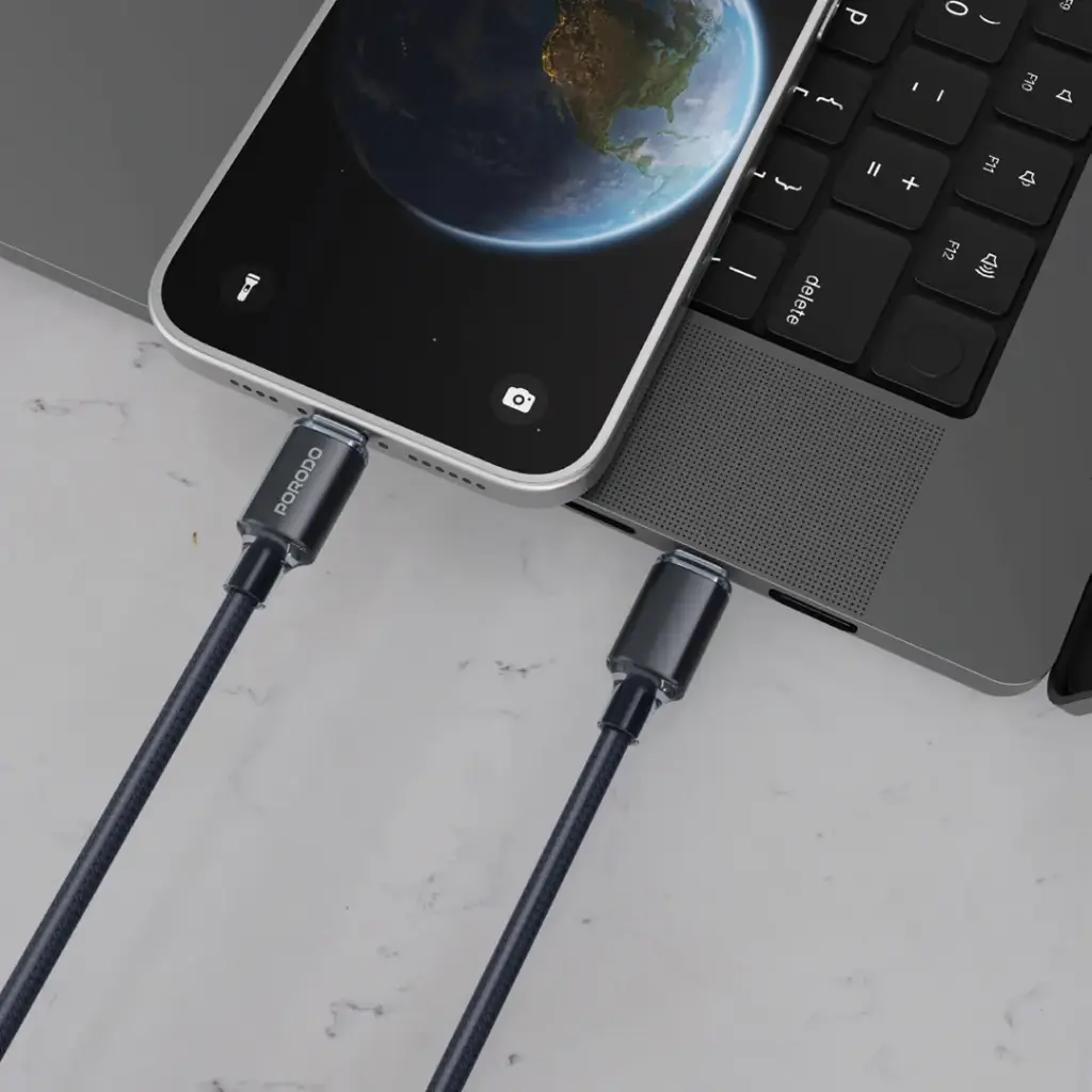 Porodo USB-C to Lightning Braided Cable - Black (2).webp
