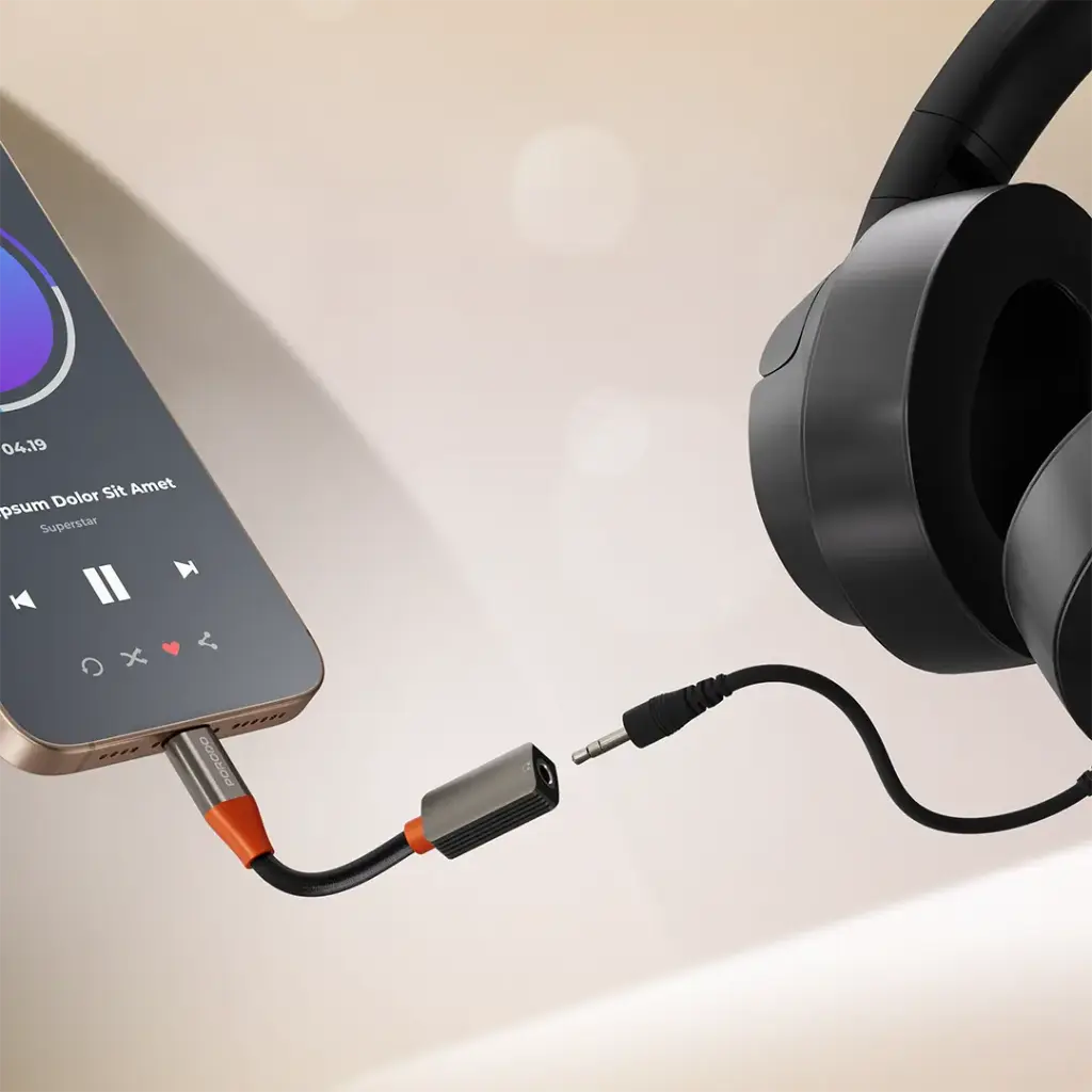 Porodo AudioLink USB-C to 3.5mm Audio Jack Adapter - Black & Orange (3).webp