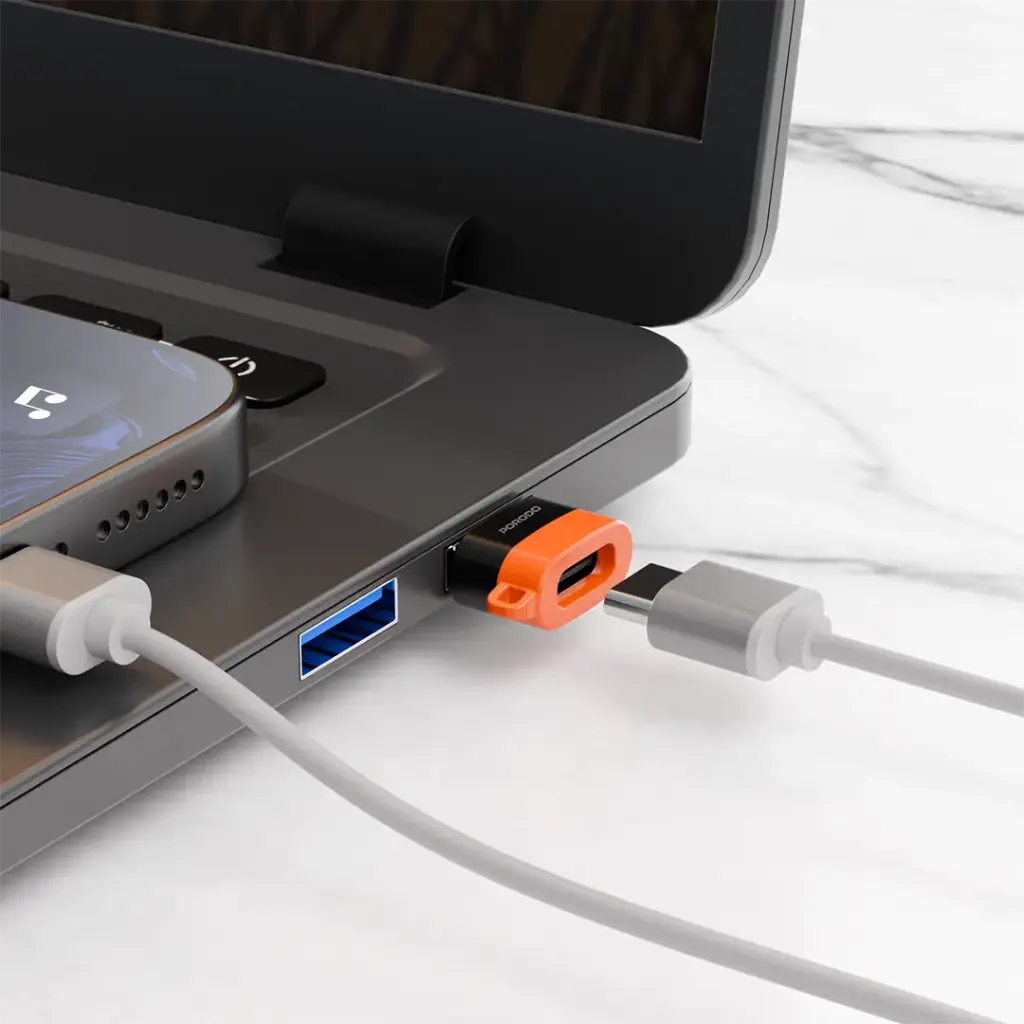 Porodo SnapCharge USB-A to USB-C Converter - Black & Orange (3).webp