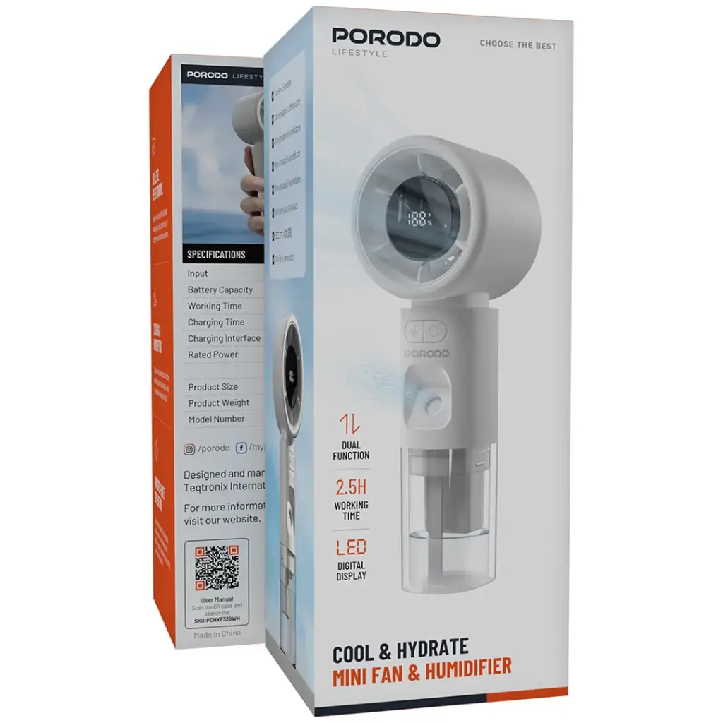 Porodo Lifestyle Cool & Hydrate Mini Fan & Humidifier - White.webp
