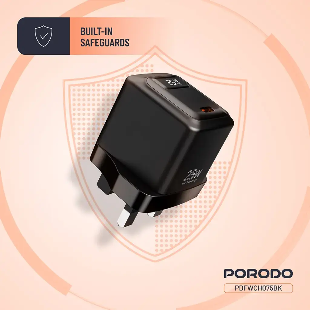 Porodo GaN 25W USB-C Wall Charger - Black (8).webp