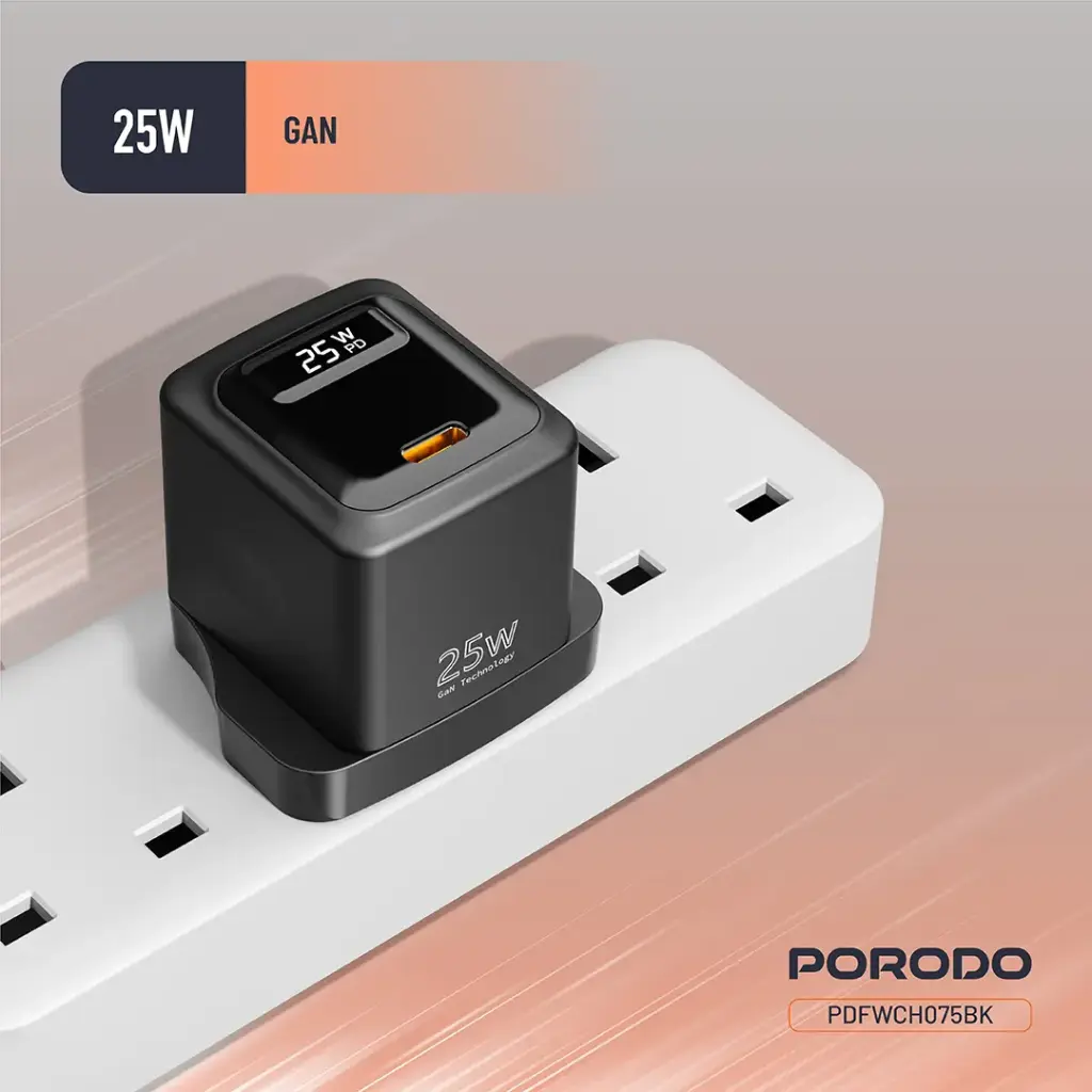 Porodo GaN 25W USB-C Wall Charger - Black (3).webp