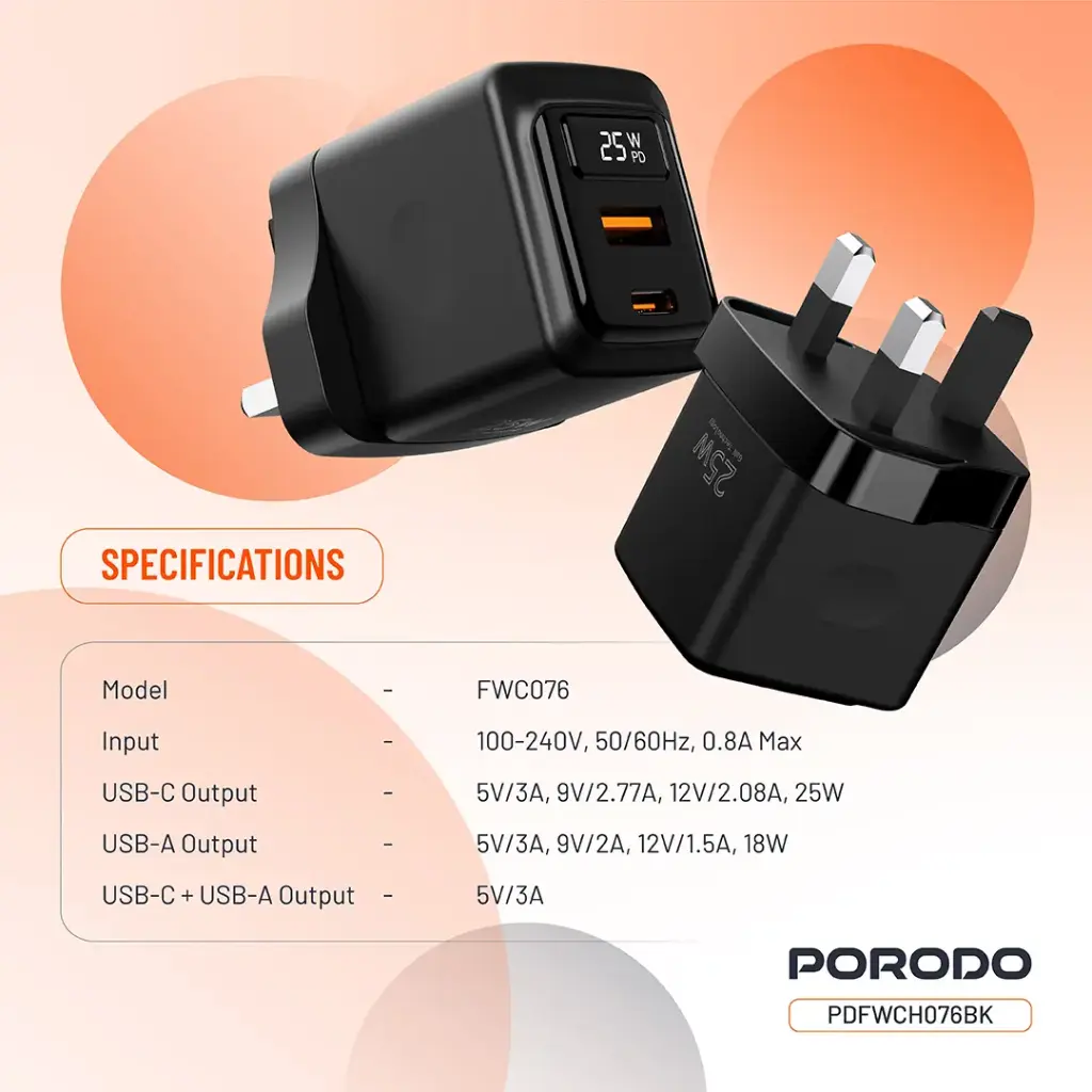 Porodo GaN 25W Dual-Port Wall Charger - Black (21).webp