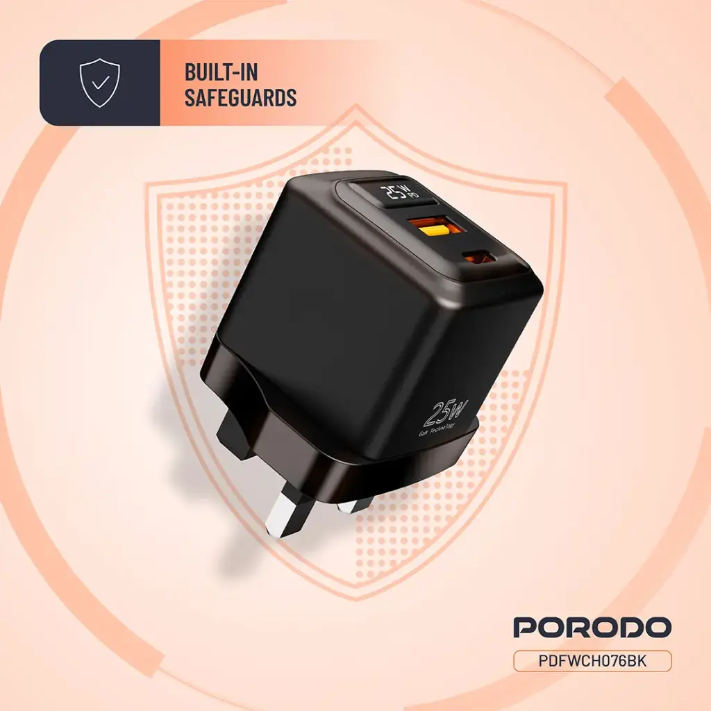 Porodo GaN 25W Dual-Port Wall Charger - Black (19).webp