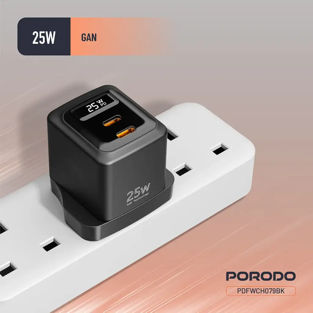 Porodo GaN 25W Dual USB-C Wall Charger - Black (3).webp
