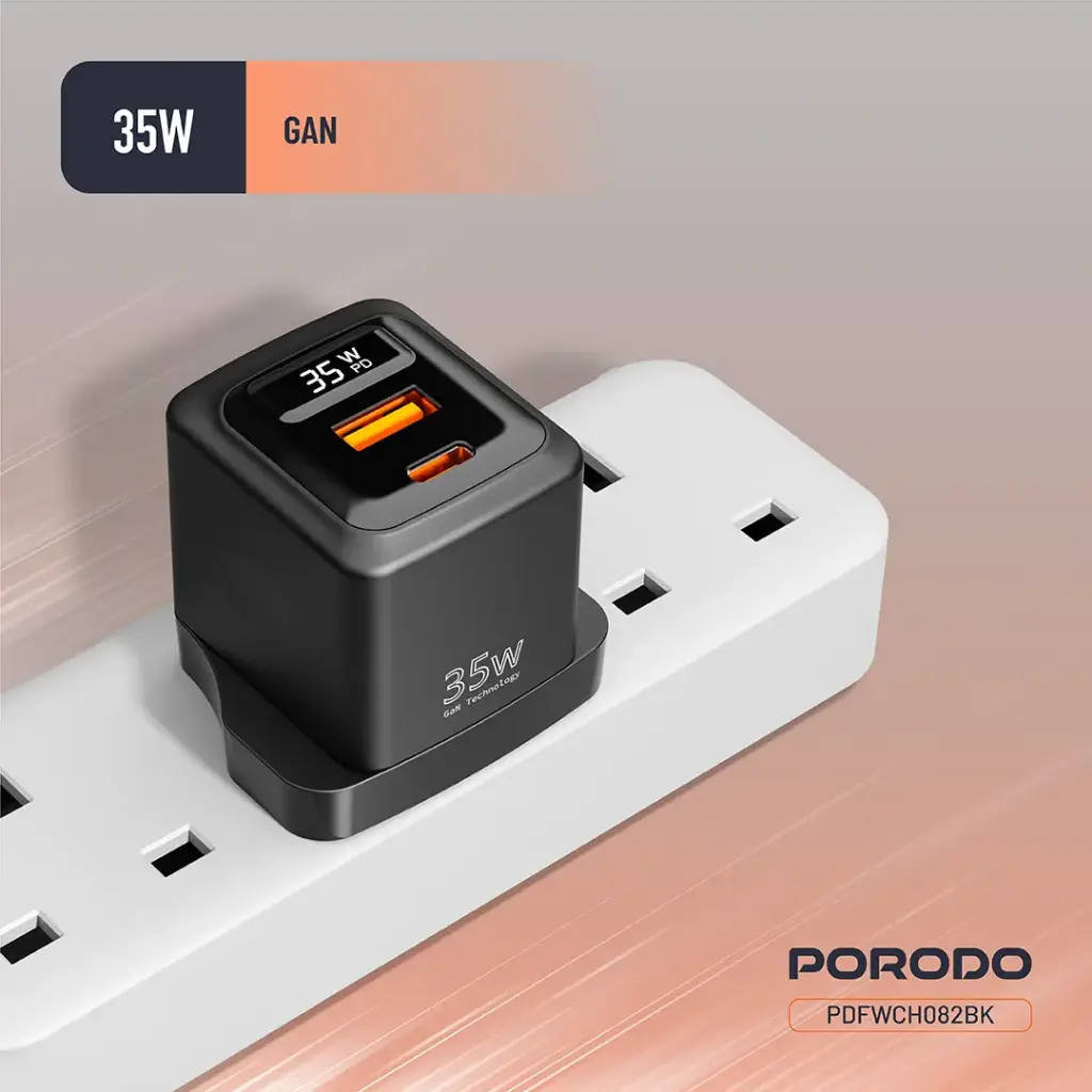 Porodo GaN 35W Dual Port Wall Charger with Power Display - Black (4).webp