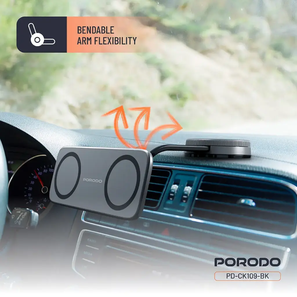 Porodo Vacuum & Adhesive Magnetic Car Mount - Black (1).webp