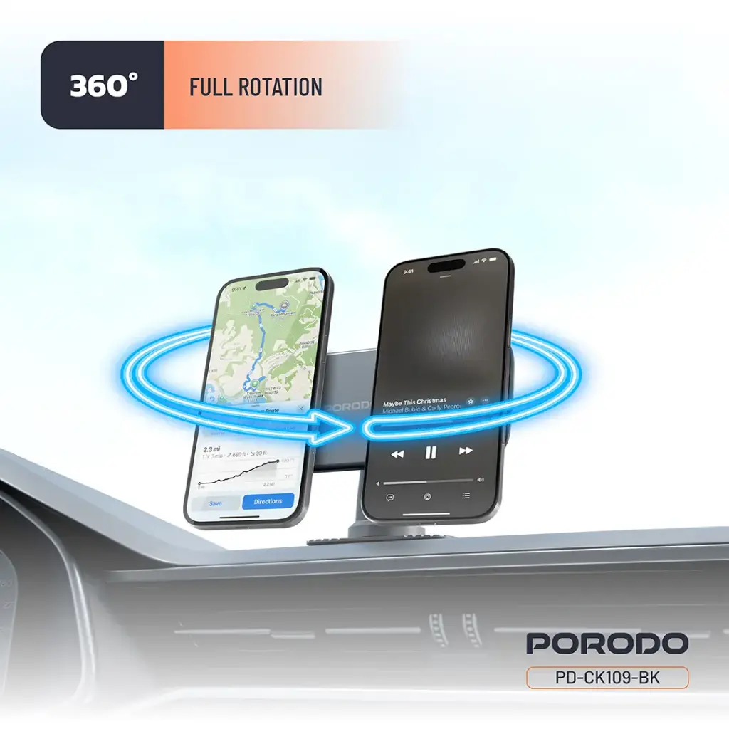 Porodo Vacuum & Adhesive Magnetic Car Mount - Black (3).webp