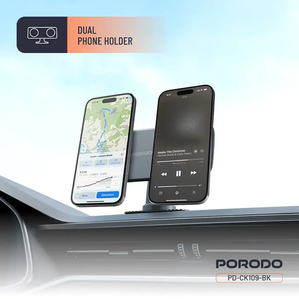 Porodo Vacuum & Adhesive Magnetic Car Mount - Black (8).webp