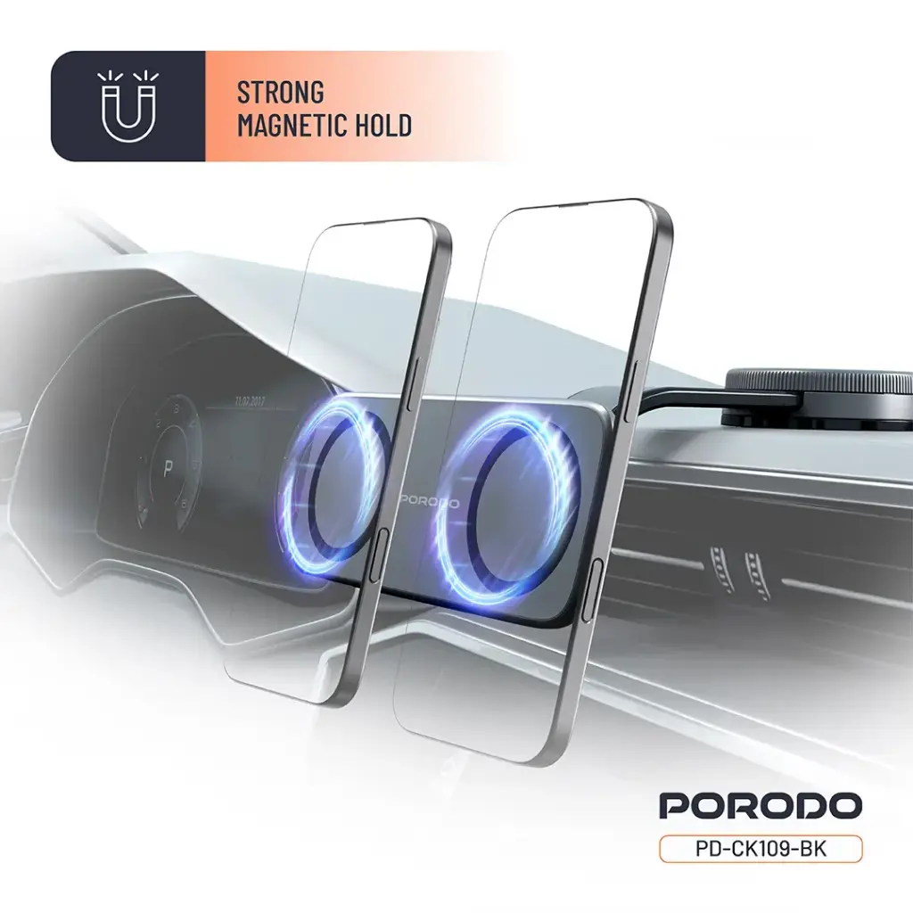Porodo Vacuum & Adhesive Magnetic Car Mount - Black (2).webp