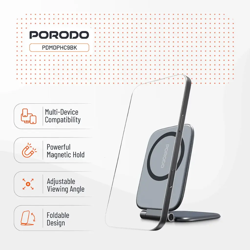 Porodo Magnifold Ultra-Slim Phone Holder - Black (3).webp