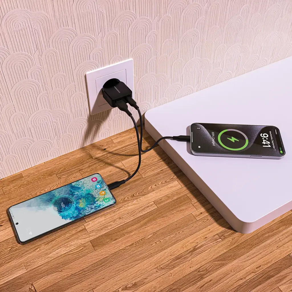 Porodo Dual-Port Mini Wall Charger PD 20W - Black 1.webp