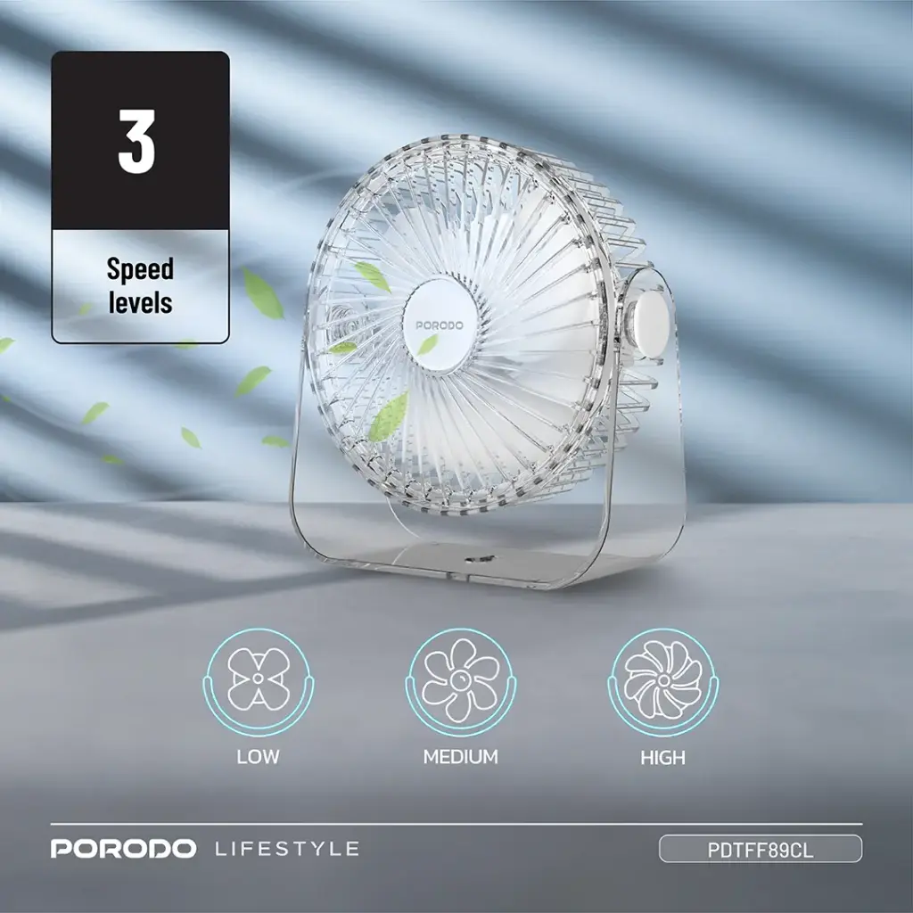 Porodo Lifestyle Portable Transparent Cooling Fan - Clear10.webp