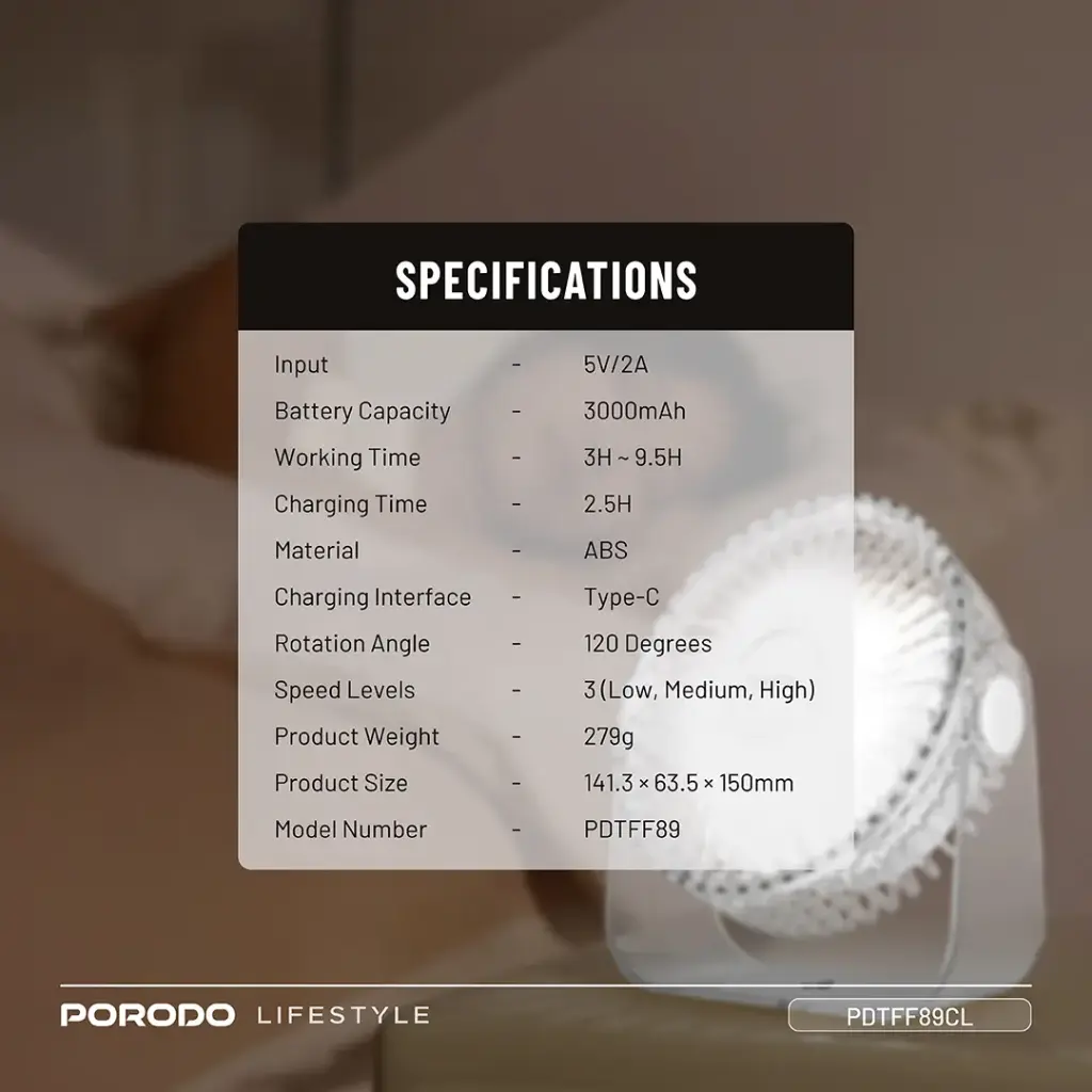 Porodo Lifestyle Portable Transparent Cooling Fan - Clear4.webp