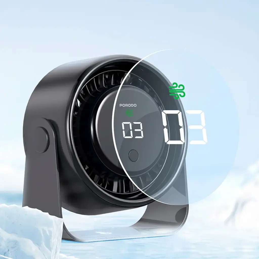 Porodo Lifestyle Flura Mini Cooling Fan With Desktop & Wall Mount - Gray2.webp
