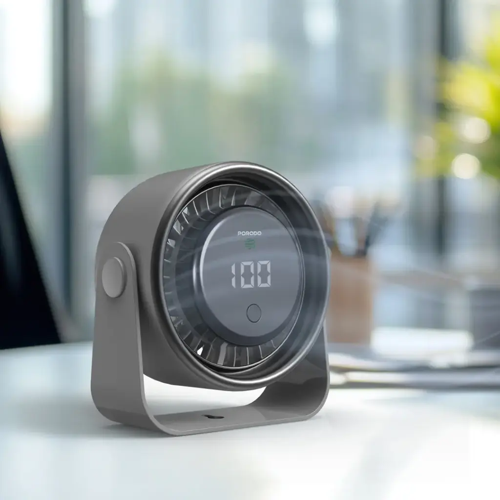 Porodo Lifestyle Flura Mini Cooling Fan With Desktop & Wall Mount - Gray1.webp