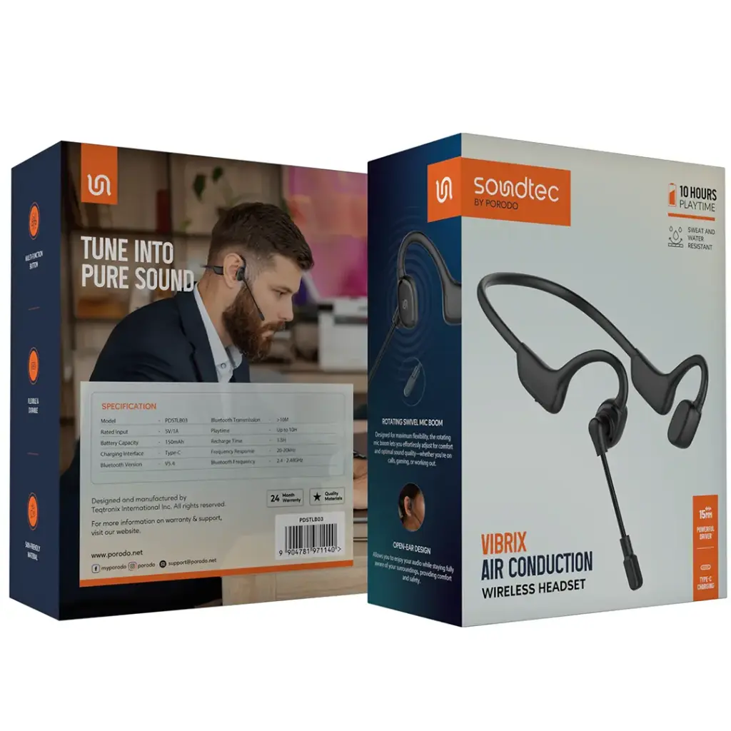 Porodo Soundtec Vibrix Air Conduction Wireless Headset - Black3.webp