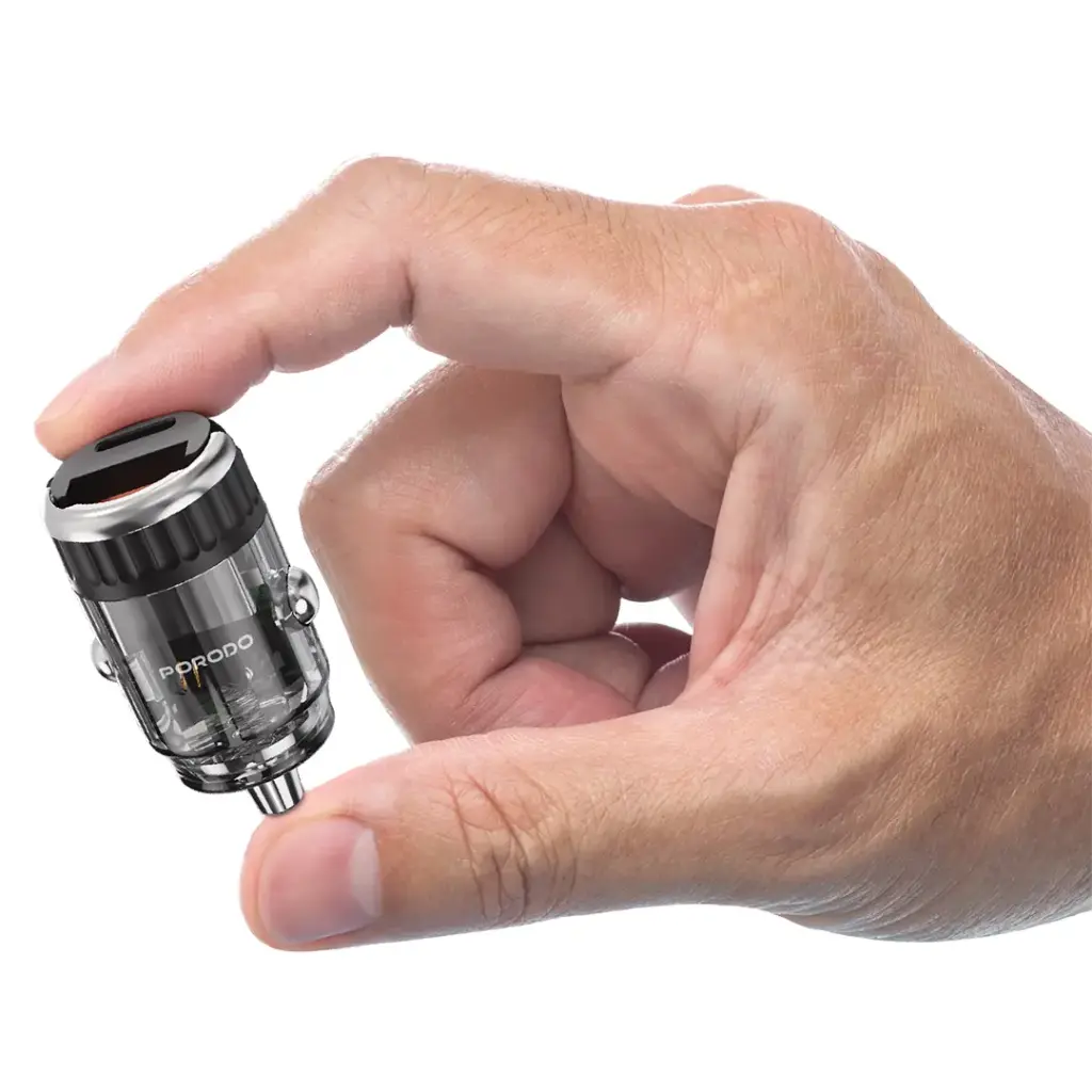 Porodo Dual Port Transparent Car Charger With Pull Ring Handle - Black2.webp