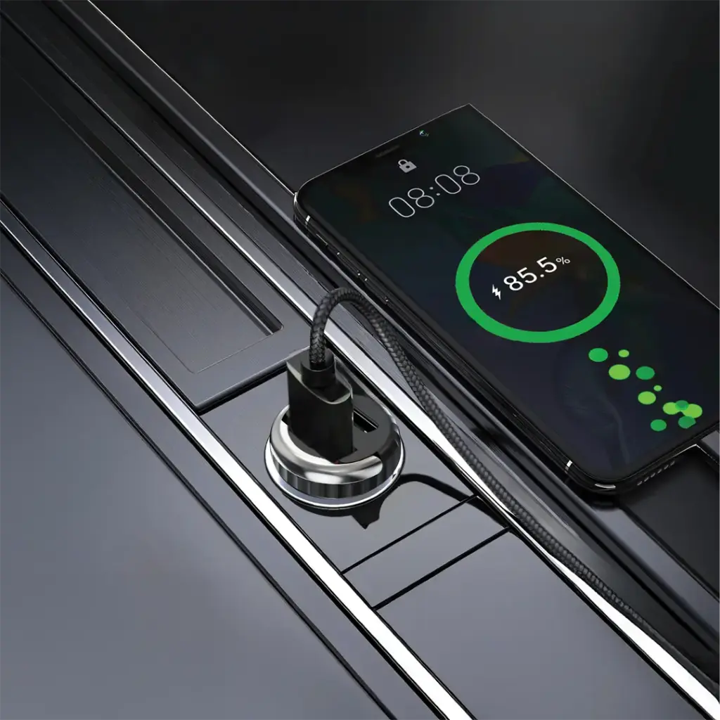 Porodo Dual Port Transparent Car Charger With Pull Ring Handle - Black4.webp