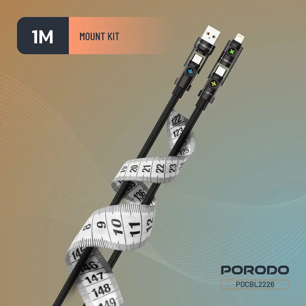 Porodo Powerglow 4-In-1 High-Speed Charging Cable PD 240W - Black6.webp