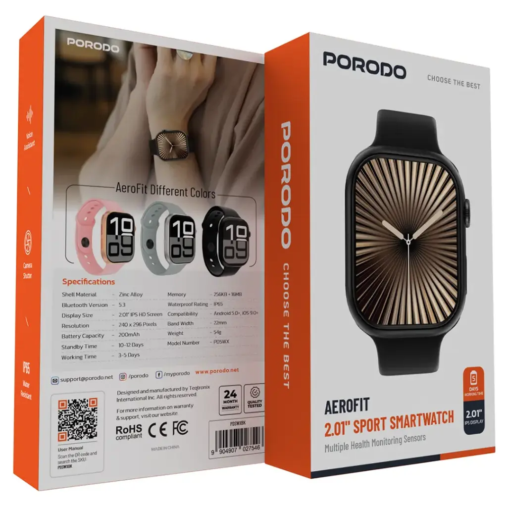 Porodo Aerofit 2.01 Inch Sport Smartwatch Black5.webp